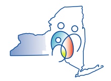 Graphic of project logo which is 3 oval shapes to look like a family inside New York State Map with Western New York shaded in.