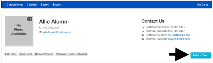 Screen shot of refer a friend button.